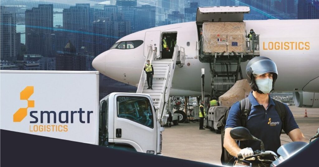 Smartr Logistics end-to-end supply chain including air freight, cargo handling, and last-mile bike delivery in India