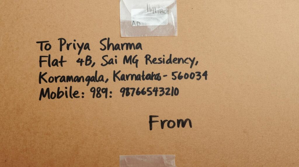 how to write correct address on courier parcel in India with pin code and phone number